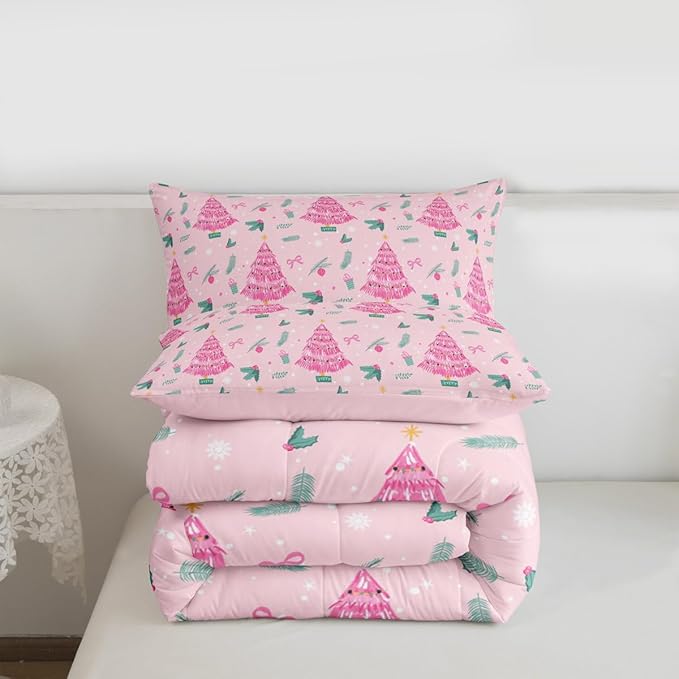 Feelyou Christmas Tree Comforter Set All Season Merry Christmas Bedding Set with 2 Pillow Cases Happy New Year Microfiber Kids King Bedclothes Xmas Bedroom Decor Duvet Quilt Soft Lightweight