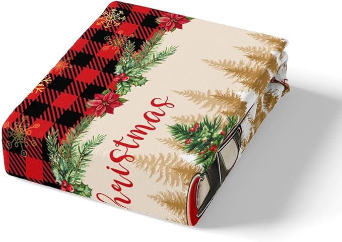 Erosebridal Merry Christmas Full Bedding Set Red Truck Comforter Sets for Kids Boys Girls Teens Room Decor,Xmas Tree Down Comforter Red Black Buffalo Plaid Decor Bed Set Car Printed Themed Quilt Set