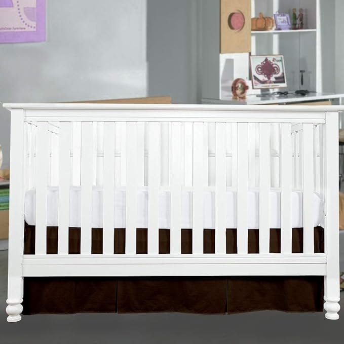 Cottington Lane Crib Bed Skirt Pleated Crib Skirt Dust Ruffle, 100% Natural Cotton, Nursery Crib Toddler Bedding Skirts for Baby Boys or Girls, 14" Soft Crib Dust Ruffle Drop Crib Skirt-Chocolate