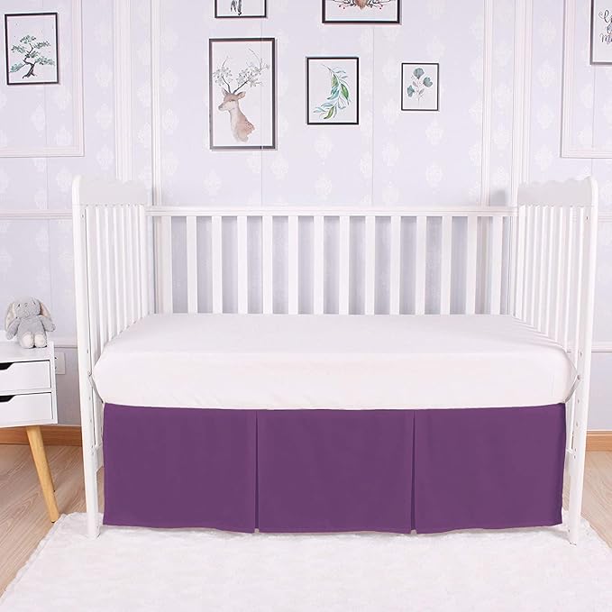 Box Pleated Crib Bed Skirt Premium 100% Cotton 800 Thread Count Nursery Crib Toddler Bedding Crib Bedskirt for Baby Boys or Baby Girls, (28" x 52") + 14" Drop Lenght - Plum Solid
