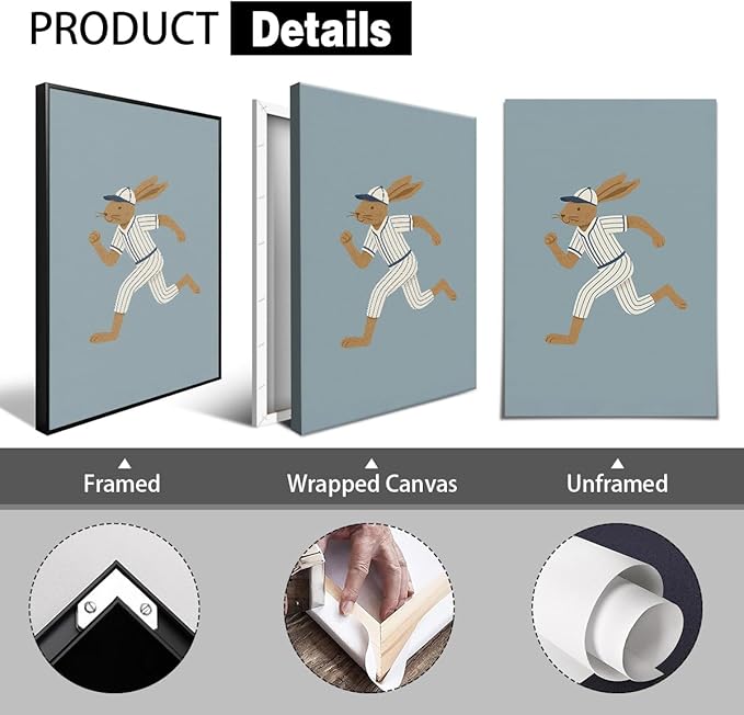 Baseball Poster Canvas, Baby Boy Sports Nursery Wall Art, Cute Animal Rabbit Bear Athletes Pictures, Let's Do This Boys Charming Quote Print, Kids Bedroom Baseball Field Art 12x16in Framed