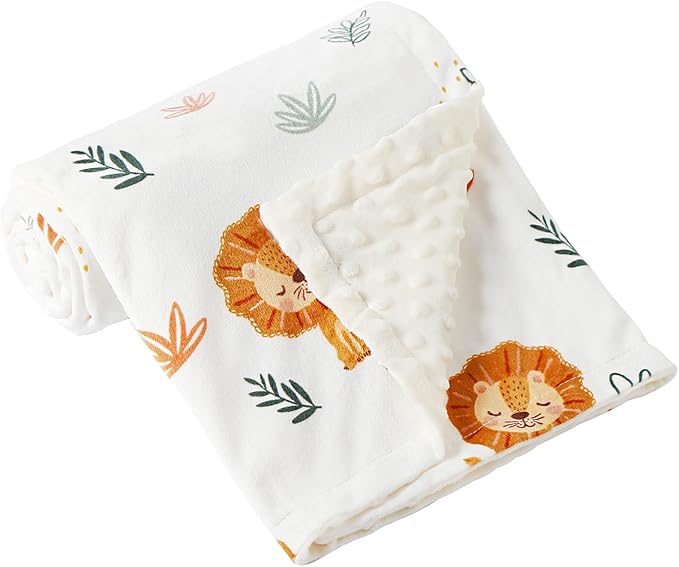 iEvolve Baby Nursery Bed Blankets Ultra Soft Double Layer Mini Blanket Minky Blanket Receiving Blankets Shower Gifts(Lion,30 * 47in)
