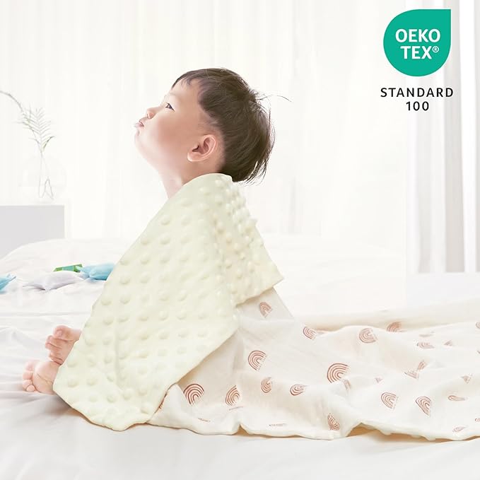 david's kids Muslin Minky Baby Blanket for Boys Girls with Muslin Cotton Front and Dotted Fleece Backing, Breathable and Soft Lightweight Receiving Blanket for Newborns, 40x50 Inches, Rainbow