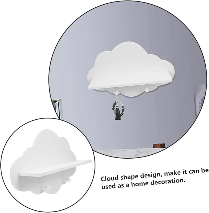 ARTIBETTER 1pc Wooden Cloud Shape Floating Shelf 14 Inch White Wall-Mounted Storage Shelf for Nursery Kids Room Decor and Organization