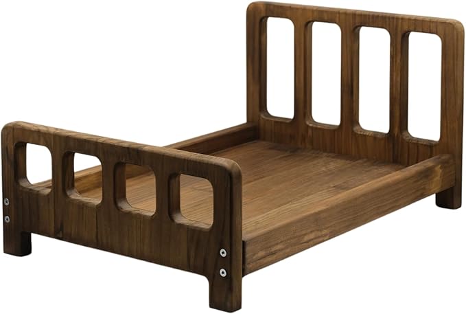 Newborn Bed Prop – Mini Wooden Bed for Baby Photography, Rustic Wood Photo Prop for Newborn Photoshoots & Posing Sessions Detachable Doll Bed