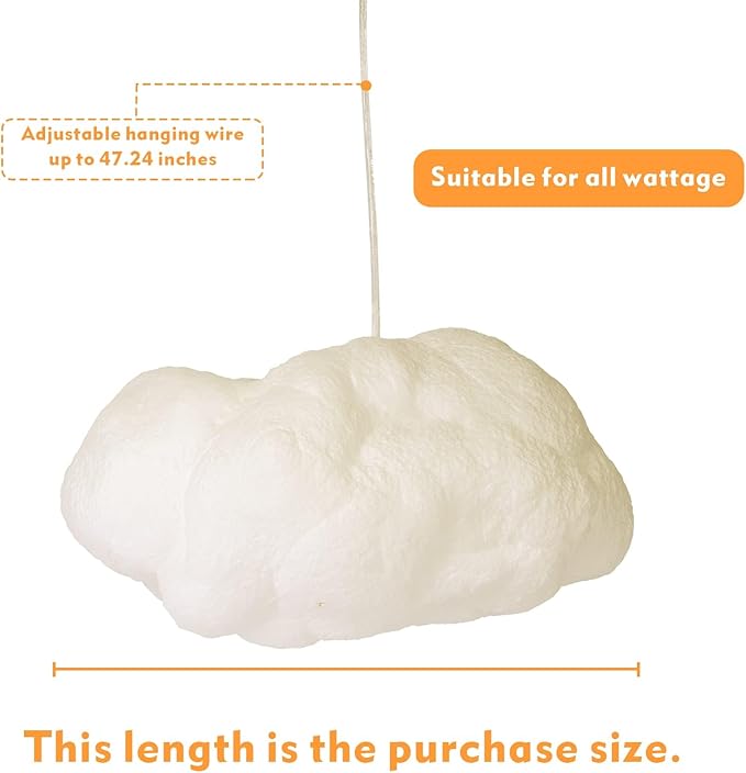 Modern Floating White Cloud Pendant Hanging Light Nordic Cotton Ceiling Light Fixture Girls Children's Living Room Bedroom Hotel Lobby Restaurant Clothing Store Chandelier (23.7Inch)