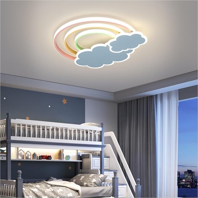 LED Pink Ceiling Light Modern Cartoon Children's Room Dimmable With Remote Control Nordic Blue Cloud Rainbow Night Light for Bedroom Baby Boys Girls