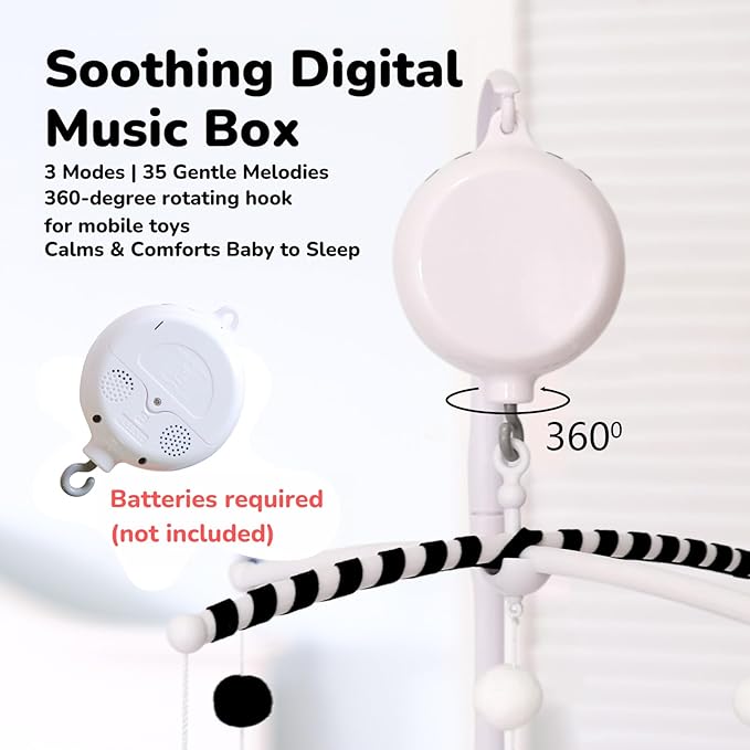 Montessori Mobile, Black and White Mobile for Baby with Music Box - Woodland Baby Crib Mobile for Boys Girls, High Contrast Baby Mobile for Crib with Bear, Deer, Fox, Owl & Raccoon