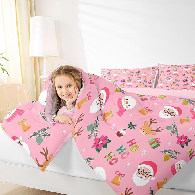 Feelyou Santa Claus Comforter Set King Size Xmas Bedding Set for Kids Boys Girls Christmas Decor Duvet Quilt Happy New Year Bedroom Decor Microfiber 3 Pcs with 2 Pillow Cases