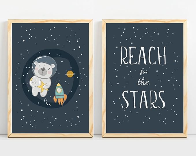 VUVUKU Space Nursery Wall Art Themed Decor Baby Kids Room Prints
