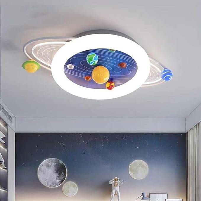 LED Ceiling Lamp Modern Dimmable Creative (with Remote Control Device) 24.8-inch Universe Planet Acrylic Lampshade Suitable for Children's Room Nursery Kindergarten Girls/Boys Room