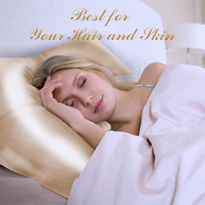 100% Mulberry Silk Pillowcase 2 Pack for Hair and Skin,with Hidden Zipper,Both Sides 22 Momme Natural Silk Pillow Cover,Soft Breathable & Smooth (Beige, Queen)