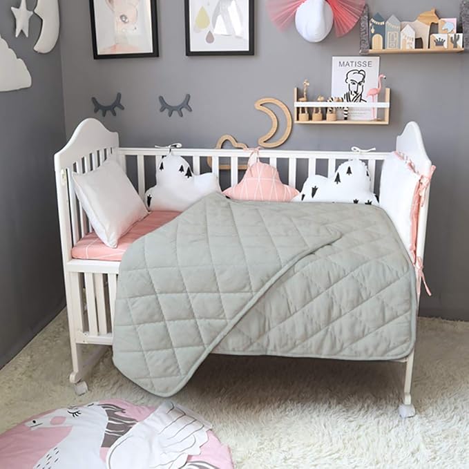 BEDSUM 100% Brushed Microfiber Down Alternative Toddler Comforter, Ultra Soft Lightweight and Warm Breathable Crib Quilted Blanket for Nursery Stroller Bed, 39x47 Inches, Light Grey
