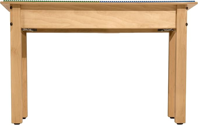 Contender Time-2-Play Kids Wooden Square Lego Compatible Play Table 35" Wide with 16" Legs, Montessori Building Blocks Desk with Trough and Shelf [Blue and Green]
