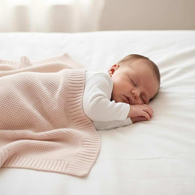 Baby Knit Blanket Soft Cotton Lightweight Newborn Blanket for Crib Stroller Toddler Nursery Shower Gift Cozy Breathable Travel Swaddle Wrap Pink 36 x 28 Inches