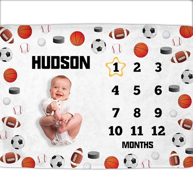 OLIVE OLIVIA Personalized Monthly Baby Milestone Blanket, Baby Months Blanket, Perfect Custom Newborn Gifts,50"x60"