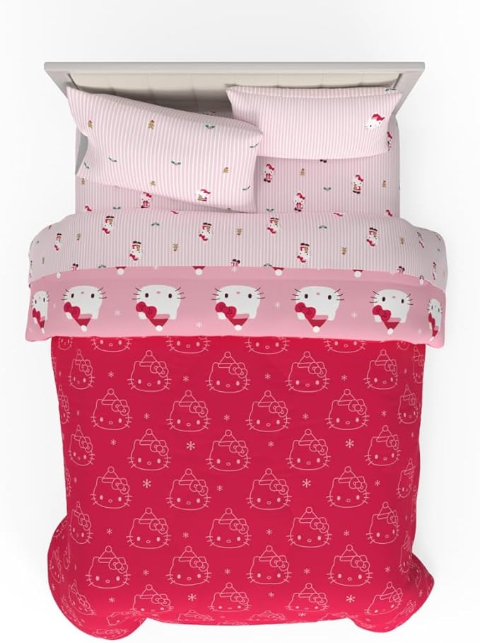 Sanrio Hello Kitty Holiday & Christmas Bedding Soft Comforter and Sheet Set with Sham, 7 Piece Full Size (Officially Licensed Product) by Franco