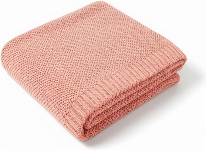 Baby Knit Blanket Soft Cotton Lightweight Newborn Blanket for Crib Stroller Toddler Nursery Shower Gift Cozy Breathable Travel Swaddle Wrap Rose Pink 30 x 40 Inches