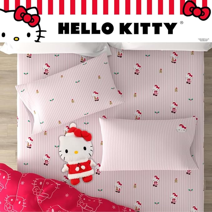 Sanrio Hello Kitty Holiday & Christmas Bedding Soft Comforter and Sheet Set with Sham, 7 Piece Full Size (Officially Licensed Product) by Franco