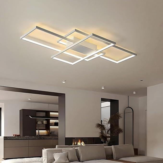 Modern Dimmable LED Ceiling Light Fixture,With remote control 3 Color Selectable Flush Mount Ceiling Lamp Ceiling Lights for sitting room Kitchen Bedroom Hallway Porch (White,31.5*17.7*3.5 IN)