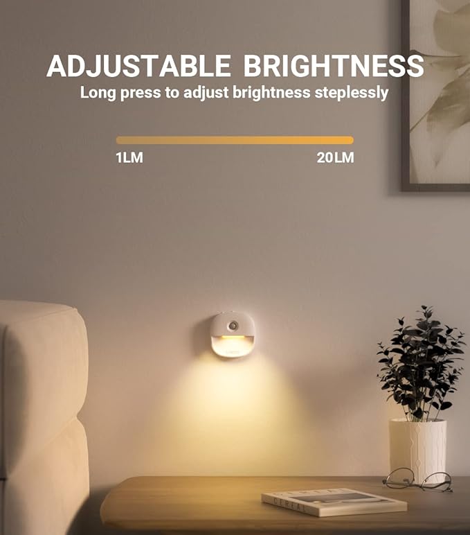 Lyridz Rechargeable Night Light, Motion Sensor Battery Nightlight, Mini Stick-on LED Closet Light, 1-20LM Dimmable Brightness for Bathroom, Bedroom, Kitchen, Washroom, Stairs, Hallway, 3-Pack