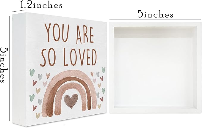 You Are So Loved Boho Rainbow Wooden Box Sign, Little Reminders Desk Sign, Inspirational Quotes Sign Decoration for Kids Room Office Nursery Playroom Girls Room Dorm -A26