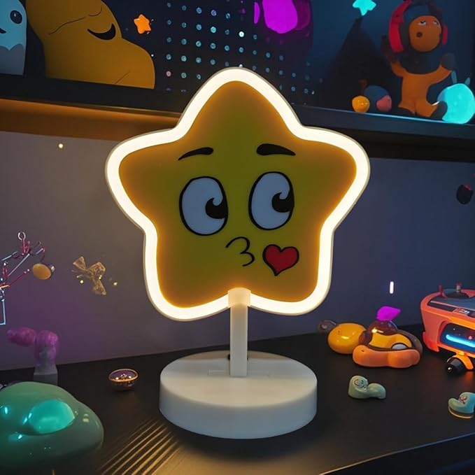 Warm White Star Light Up Sign USB/Battery, with Switch Button Control Children's Learning Light Star Neon Night Light Boys' Galaxy Bedroom Decoration Astronaut Gift for Boys