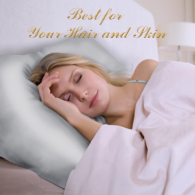 100% Mulberry Silk Pillowcase 2 Pack for Hair and Skin,with Hidden Zipper,Both Sides 22 Momme Natural Silk Pillow Cover,Soft Breathable & Smooth (Gray, Queen)