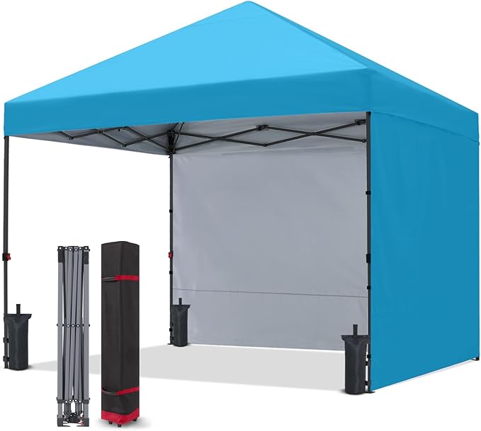 COOSHADE Pop Up Canopy Tent 8x8 with 2 Sidewalls, Outdoor Shade Instant Canopy Tents, Sky Blue