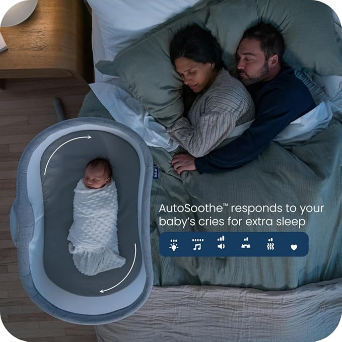 HALO BassiNest Connected Swivel Sleeper 3.0 – Smart Bassinet with AutoSoothe™, 360° Swivel, Cry Detection, Rocking, Vibration & Soothing Sounds, Easy Lowering Wall for Postpartum Recovery