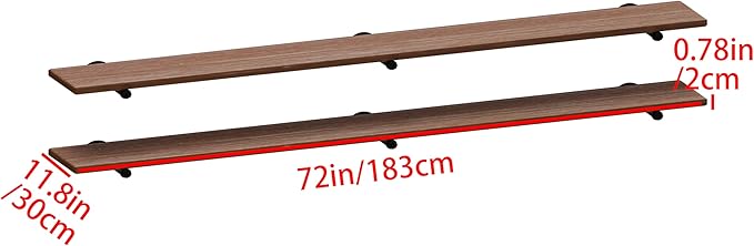 IEO Floating Shelves for Wall Shelf 72 inches Long 11.8" Extra Width Farmhouse Bathroom Decor Bedroom Kitchen Shelves Living Room Wall Mounted Set of 2, Rustic Brown Soild Wood