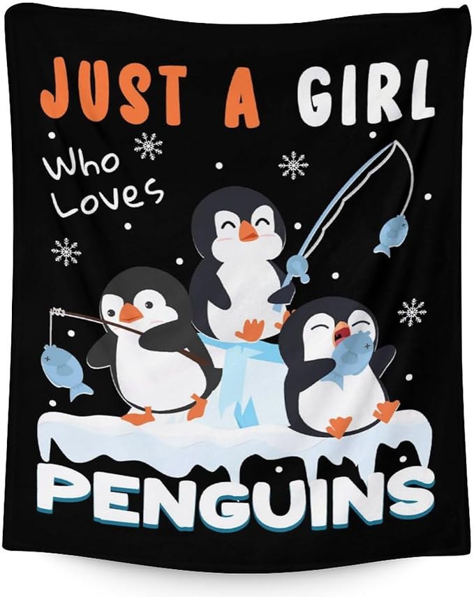 Penguin Blanket Adult - 60" x 80" Inches Cute Blanket for Women - Black Lightweight Furry Throws for Sofa, Bed & Living Room