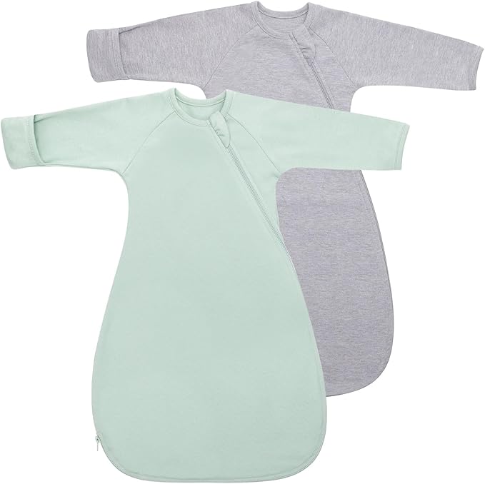 Baby Transitional Swaddle Sack Arms Up Sleeves Mitten Cuffs 2 Pack 6-12 Months, Soft Cotton Wearable Swaddling Blanket Sleeping Sacks for Newborn Babies Boys Girls Calms Startle Reflex Sleep Bag