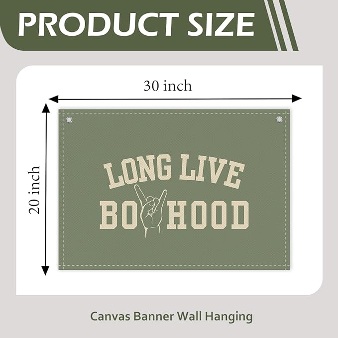 Long Live Boyhood Boys Room Decor - Linen Nursery Banner for Toddler Room Decoration, Farmhouse Kids Wall Hanging, Canvas Banner Flag for Baby Shower, Birthday Gift - A07
