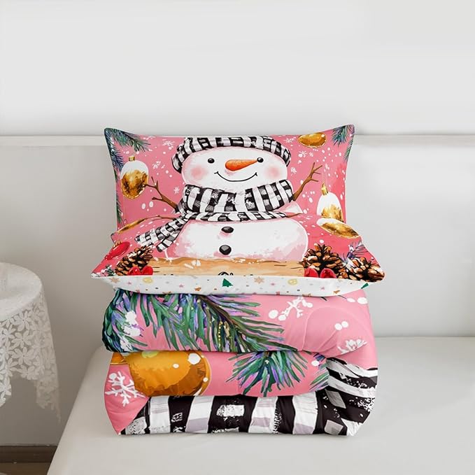 Feelyou Merry Christmas Kids Comforter Set Twin Size Cute Snowman Bedding Set Snowflake Duvet Quilt for Kids Boys Girls Bedroom Winter Decor Microfiber Ultra Soft Breathable