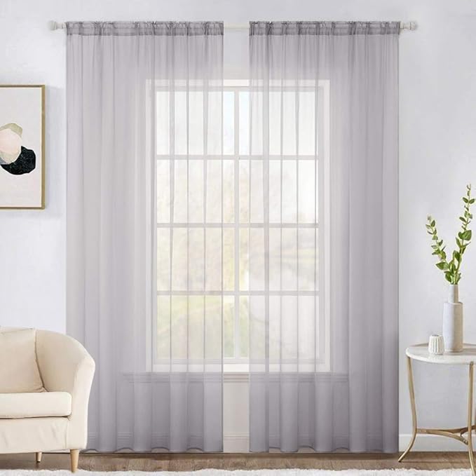 MIULEE 2 Panels Solid Color Sheer Window Curtains Elegant Window Voile Panels/Drapes/Treatment for Bedroom Living Room (54X90 Inches Light Grey)