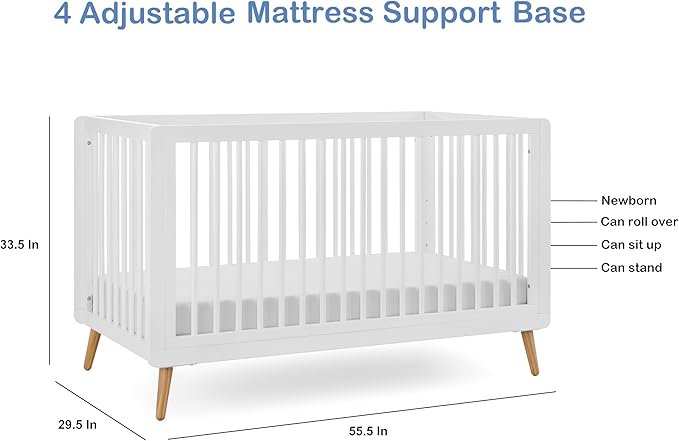 Tatum 3-in-1 Convertible Crib - Included Toddler Guard Rail, White Finish, Adjustable Mattress Height, Converts to Toddler Bed & Daybed, Fits Standard Full-Size Crib Mattress