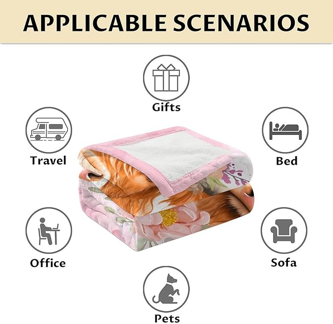 Highland Cow Gifts for Kids - 30" x 40" Inches Cute Highland Cow Throw Blanket for Girls Boys - Pink Warm Cozy Blankets for Sofa, Lap & Office