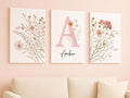 Personalized Girls Nursery Wall Art - Custom Name Pink Floral Butterfly Canvas Print 3pc Framed Wrapped Canvas for Bedroom Living Room Entryway Study Room Initial Wall Decor Baby Shower Birthday Easter Graduation New Year Valentine's Day Gift (60×90cm/...
