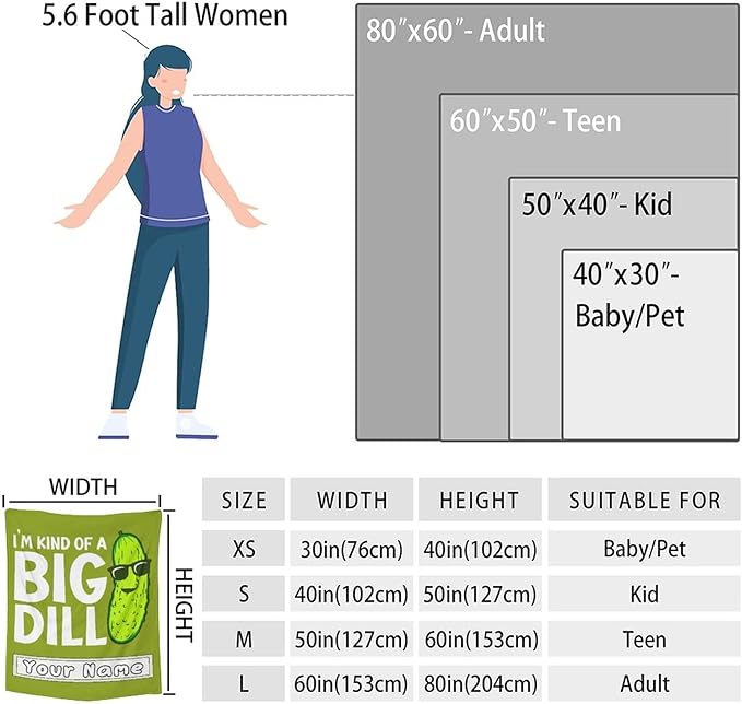 Custom Pickle Throw Blanket for Girls Boys - 40x50 Inches Crib Size - Soft Fluffy Cozy Blankets Gift - Green Funny Blanket Throws for Travel, Office
