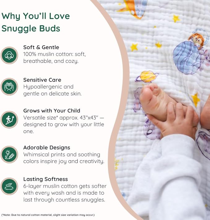 100% Cotton Muslin Baby Blanket | Soft & Breathable 6-Layer Swaddle & Receiving Blanket | Lightweight Quilt for Newborns I Hopping Cosmic