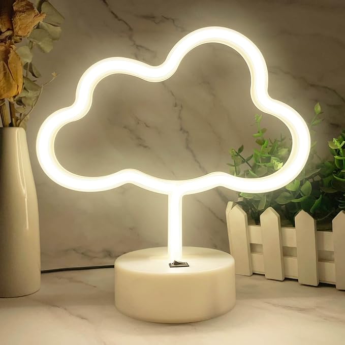 Cloud Neon Sign Led Light for Bedroom, Warm White Room Decor USB/Battery Operated, Aesthetic Stand for Girls Boys Party Birthday Christmas Gifts