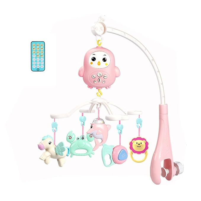 Remote Control Crib Toys Hanging, Timing Modecrib Toys with Night Lights and Music Rotating Rattles Mobile Crib Mobile for Boys Newborn Sleep