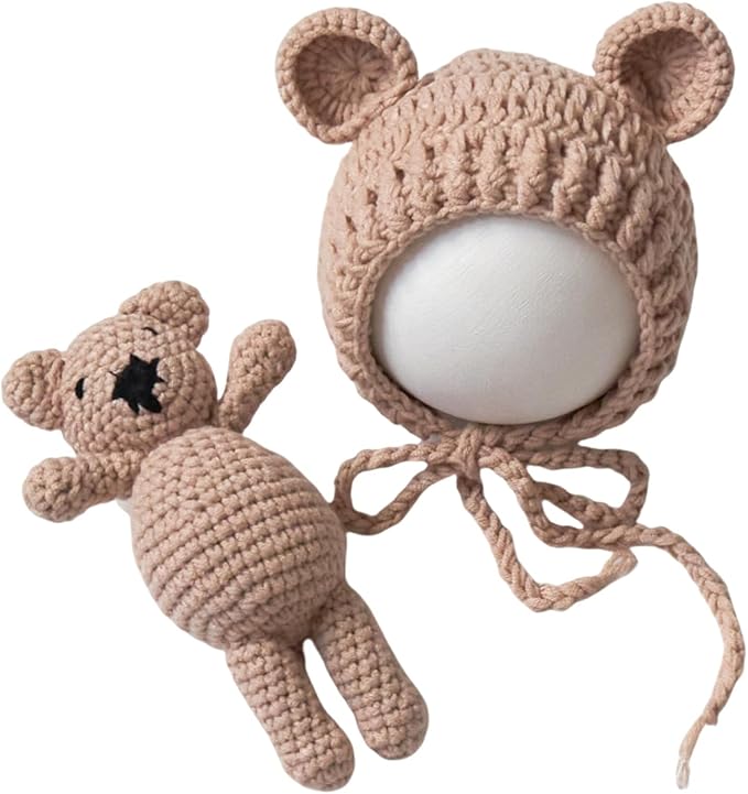 Zeroest Newborn Baby Boy Girl Photography Props Bear Hat Outfits Crochet Kint Handmade Cap Set for Newborn Photo Shoot