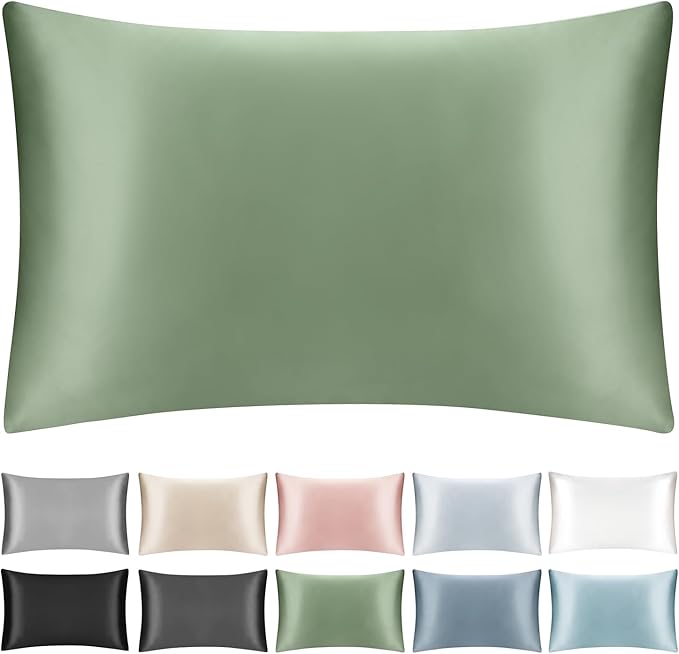 100% Mulberry Silk Toddler/Travel Pillowcase,Both Sides 19MM Small Silk Pillow Case with Hidden Zipper for Kids/Baby 1pc, Sage Green,13"x18"
