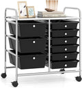RELAX4LIFE 9 Drawer Rolling Storage Cart - Mobile Drawer Carts for Craft Art Supply Paper Salon, Utility Cart on Wheels for Classroom Teacher School Office, Rolling Cart with Drawers (Black)