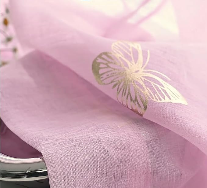 Jubilantex Pink Butterfly Sheer Curtains Gold Print Drapes for Baby Girls Nursery, Kids Bedroom 84 Inch Long Toddler Linen Textured Curtain Rod Pocket Window Treatment Sets, 2 Panels