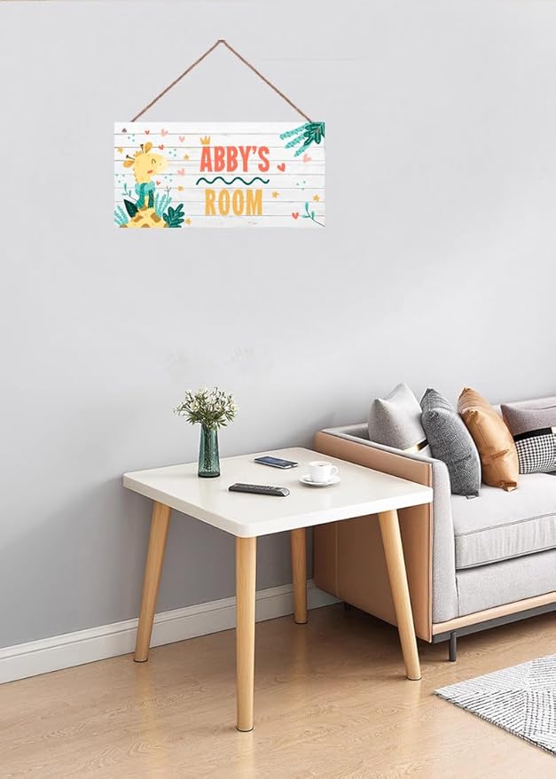 Personalized Giraffe Sign Cute Animal Themed Sign For Kids Room Baby Nursery Door Decor,Custom Name Wall Decor Decorative Plate for Boys Room Girls Bedroom