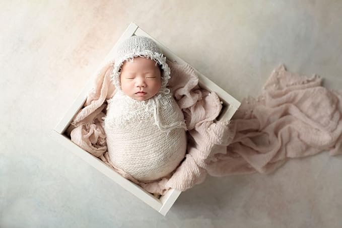Vemonllas Newborn Infant Baby Boys Girls Photography Props Mohair Lace Hat and Wrap Blanket Cloth (White)