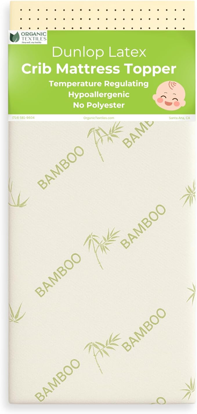 Organic Baby Mattress Topper with Rayon Derived Bamboo Cover - GOLS/GOTS Certified - Breathable, Hypoallergenic, Non-Toxic, USA Made - 2" Standard (52"x28")